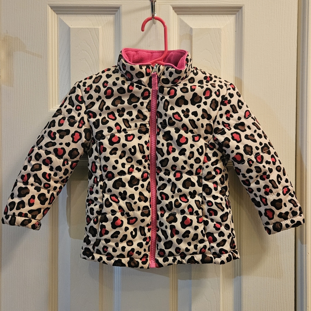 Leopard Print Girls Jacket w/ Pink Accents, Sz 24 mo Trendy, Cheetah